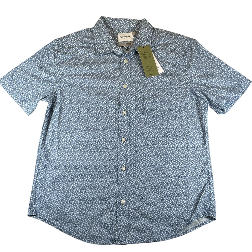 Goodfellow & Co Mens Blue Floral Short Sleeve Poplin Button Down Shirt Size M